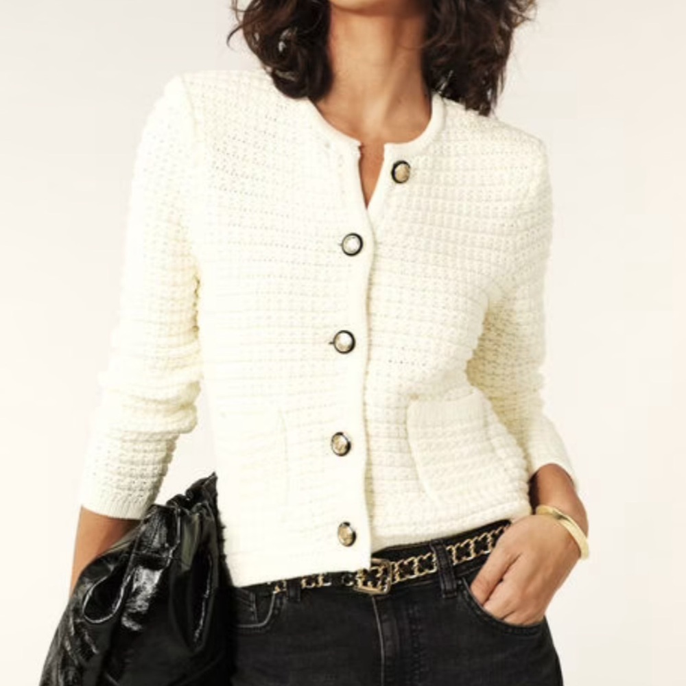 ba&sh Ivory Button-Up Cardigan